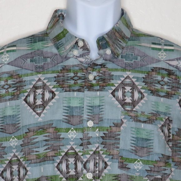 Brooklyn Cloth* Men's Short Sleeve Button Down Curved Hem BOHO Shirt~ Size Large - Picture 9 of 10